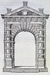 Porta dupla com colunas individuais entrelaçadas, de &39;Libro Estraordinario&39;, 1565